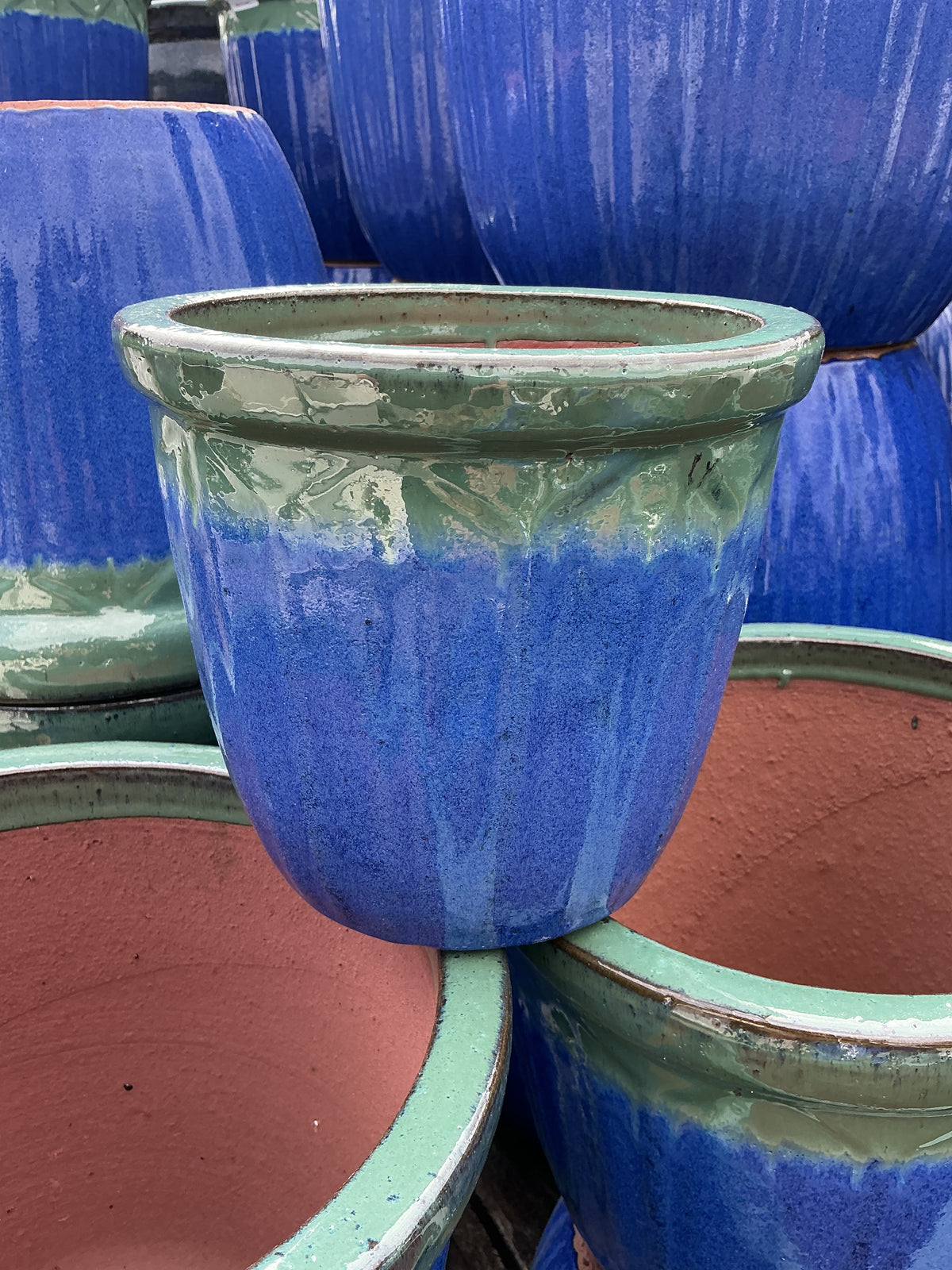 Mediterranean Blue Glazed Terracotta Pot