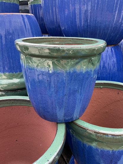 Mediterranean Blue Glazed Terracotta Pot