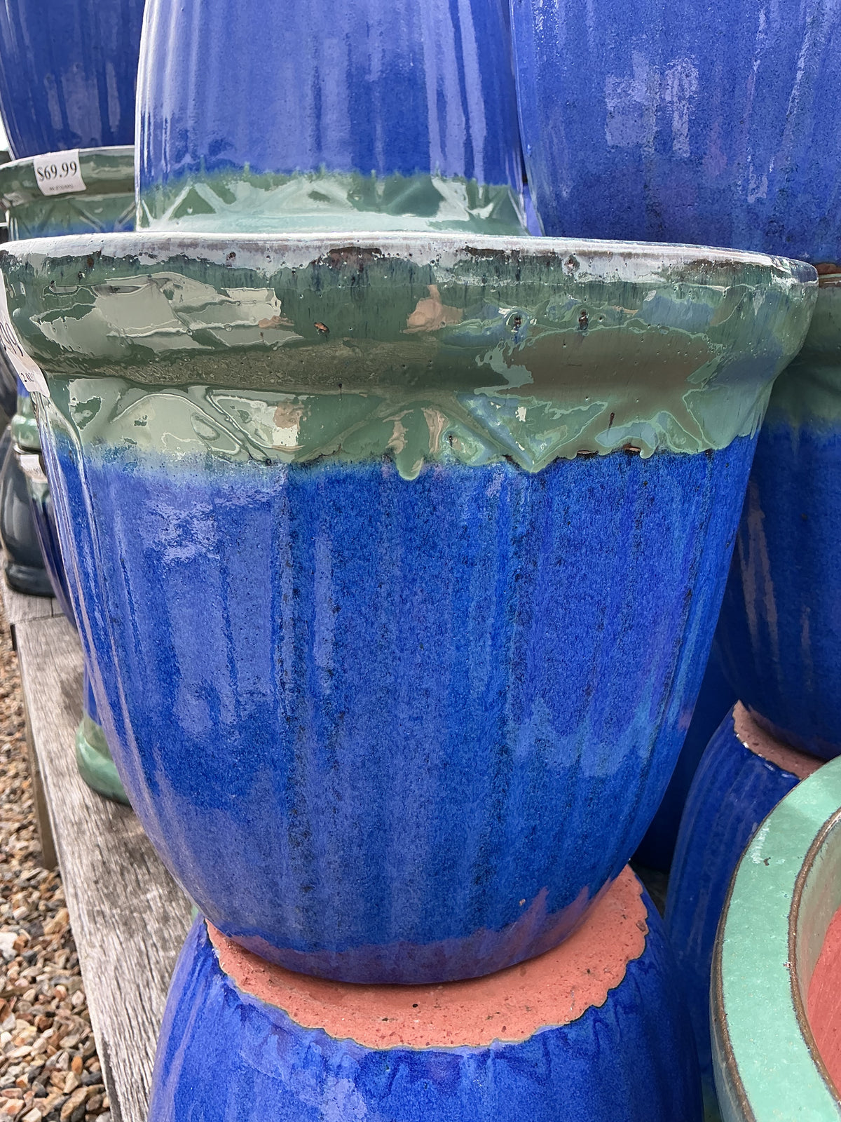 Mediterranean Blue Glazed Terracotta Pot