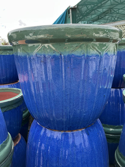Mediterranean Blue Glazed Terracotta Pot